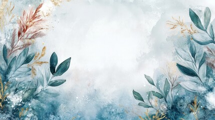 A serene watercolor background with floral elements, ideal for invitations or stationery.