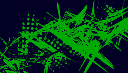 Abstract green and blue design with irregular lines and dots.