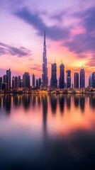 Obraz premium Twilight Scene of Dubai Skyline at Sunset