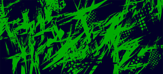 Abstract green and blue digital art with sharp, edgy shapes.
