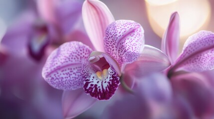 Obraz premium Close-up of delicate purple and white orchids, highlighting intricate petal patterns and textures.