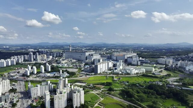 Drone View of Semiconductor Factory Landscape in South Korea, SK Hynix