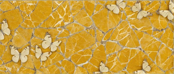 Butterflies on a Yellow Mosaic Background