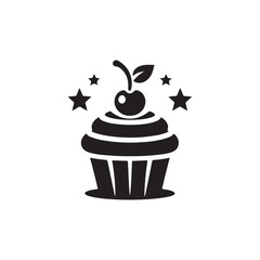 Black Silhouette Cupcake Icon – A Minimalist Vector Design Featuring a Sleek Muffin Logo with Fluid Shapes, Ideal for Creative Bakery Branding or Logo Design
