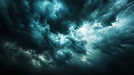 Dark storm clouds gather ominously as bright bolts of lightning flash across the sky, creating a dramatic and intense atmosphere