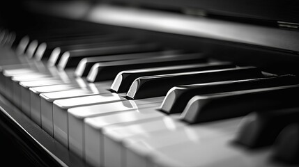 Close-up of Piano Keys in Black and White