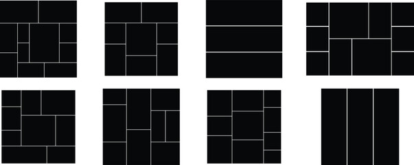 Template collage frame photos flat composition Set. Realistic vector mockup. Frame for photo and picture, mosaic frame banner, photography album layout, photo puzzle isolated on transparent background