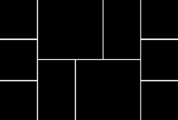 Template collage frame photos flat composition. Realistic vector mockup. Frame for photo and picture, mosaic frame banner, photography album layout, photo puzzle isolated on transparent background.