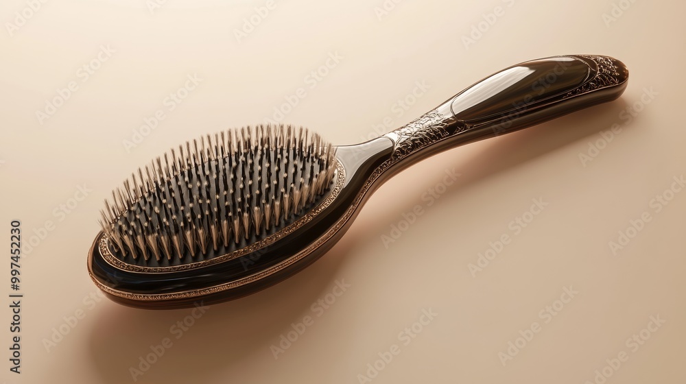 Poster a beautiful three-dimensional rendering of a luxurious hairbrush, showcasing its elegant design and 