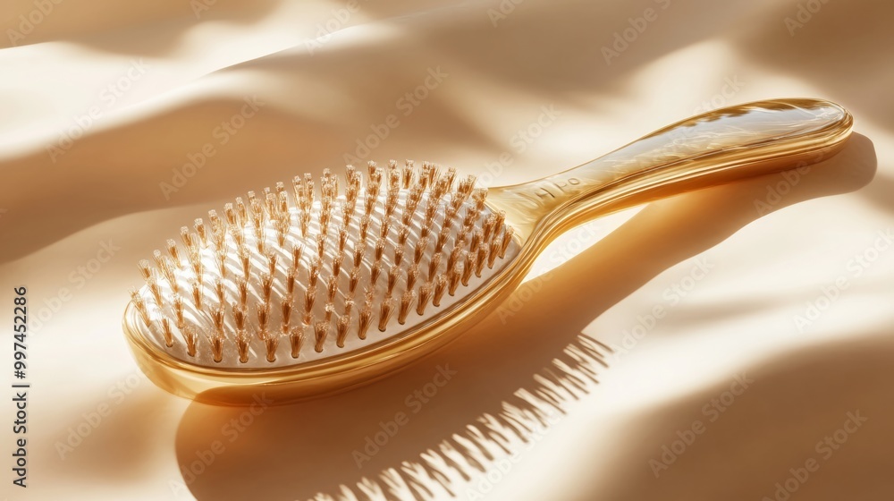 Poster a beautiful three-dimensional rendering of a luxurious hairbrush, showcasing its elegant design and 