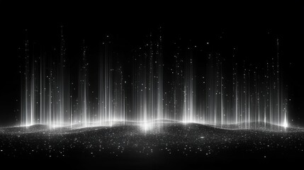 Abstract Monochrome Light Rays With Floating Particles On Black Background