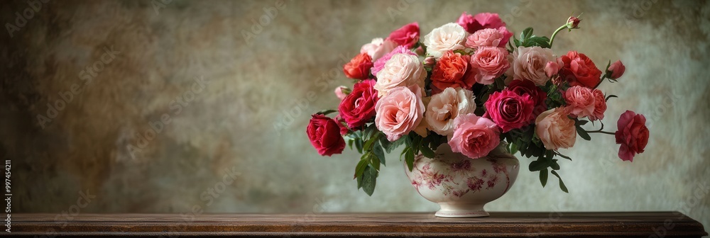 Aufkleber a classic arrangement of colorful roses and carnations sits gracefully in a vintage vase on a rustic