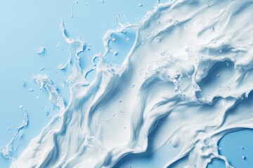 Smooth water splashes creating gentle waves on a serene blue background for cosmetic advertising purposes
