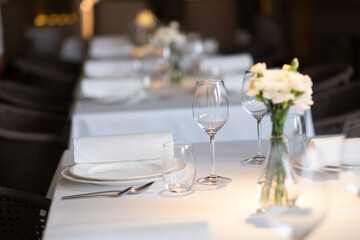empty glass of water on the table with blur background