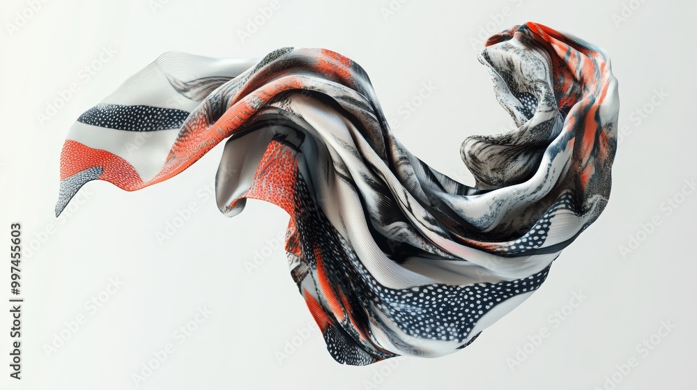 Poster a modern rendering of a fashionable scarf, showcasing its unique patterns and textures. the scarf is