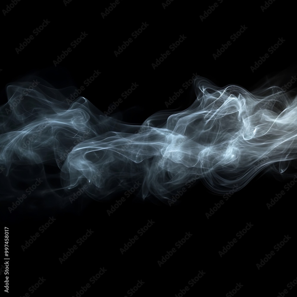 Poster soft smoke curls form abstract shapes on a stark black background image