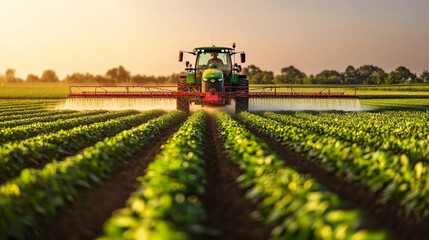 A high-tech sprayer applying fertilizer to a field, with precise, even coverage