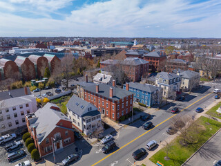 Salem historic downtown aerial view on Hawthorne Boulevard in city center of Salem, Essex County, Massachusetts MA, USA. 