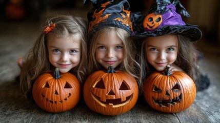Halloween Celebrations with Witches and Pumpkins in an Autumn Forest Setting