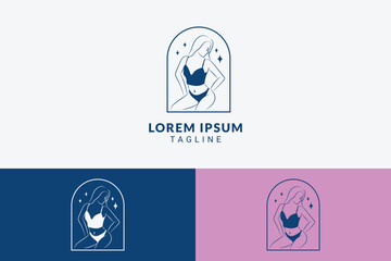 Woman in underwear concept logo inside an arch frame