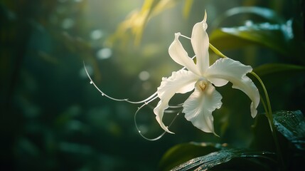Elegant white orchid in a lush, green environment.