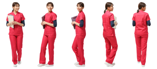 スクラブ看護師女性 人物切り抜き5アングル
