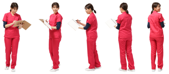 スクラブ看護師女性 人物切り抜き5アングル