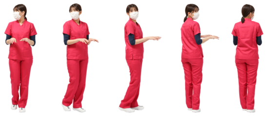 スクラブ看護師女性 人物切り抜き5アングル