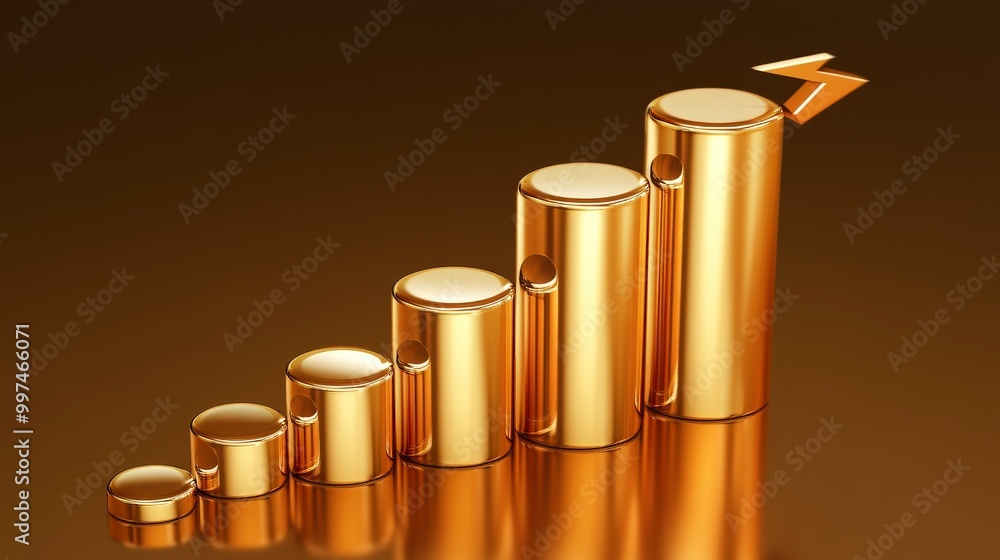Poster golden bars in ascending order with arrow symbolizing growth and progress