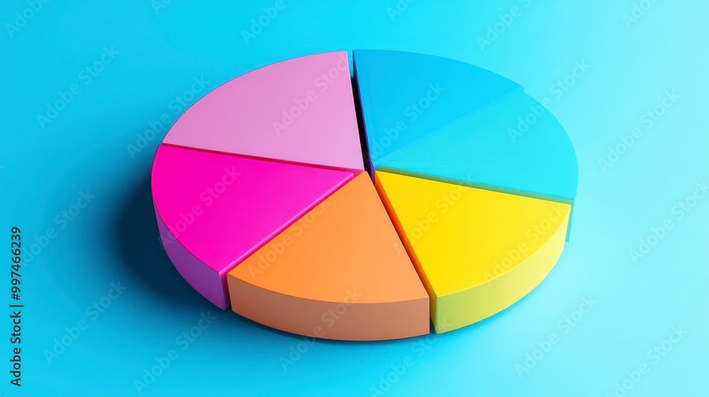 Poster colorful 3d pie chart on a blue background for data visualization