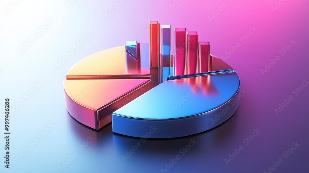 Poster modern 3d pie chart with multiple segments in vibrant colors