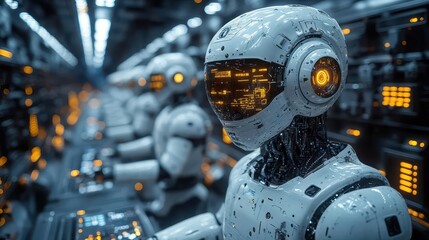 futuristic 3d robots collaborating in a smart factory setting representing m2m automation technology within the industry 40 landscape showcasing innovation and progress