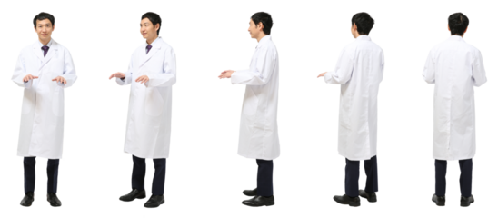 男性白衣の医療スタッフ 人物切り抜き5アングル