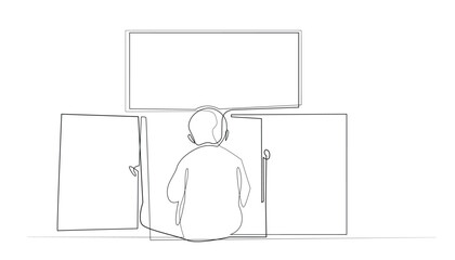 continuous line drawing of a child watching television. one line drawing of a boy sitting in front of the television. single line vector illustration of a child's favorite show.