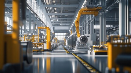 Fototapeta premium Modern industrial workspace with robotic automation.