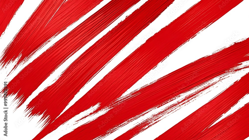 Aufkleber dynamic abstract pattern with bold red diagonal brushstrokes on a white canvas, showcasing a vibrant