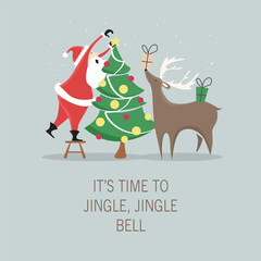 Christmas greeting with reindeer and christmas tree
