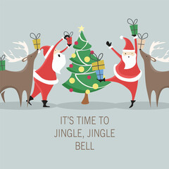 Christmas greeting with reindeer and christmas tree
