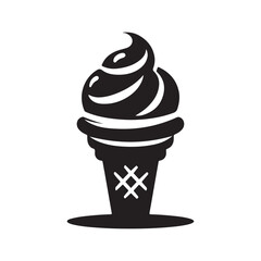 Modern Fluid Ice Cream Cone Silhouette Icon Vector - Clean and Elegant Black Design for Logos, Branding, Menu Illustrations, and Culinary Graphics in a Minimalist, Fluid Style for Digital Use.