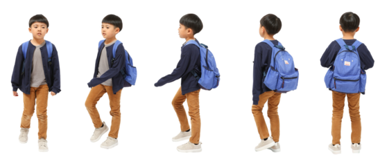
リュック姿の男の子　人物切り抜き5アングル
