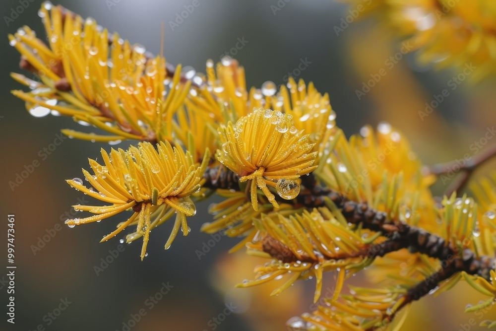 Poster a branch of a tree with droplets of water on it