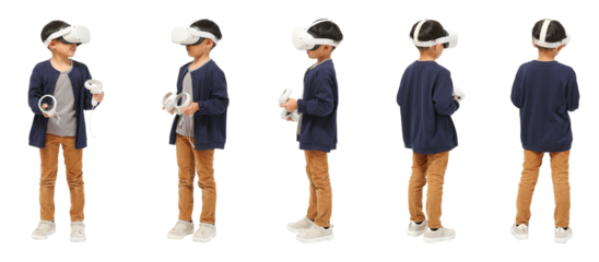 小学生男の子がVRで遊ぶ　人物切り抜き5アングル

