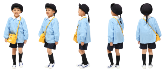 幼稚園スモッグ園服男児　人物切り抜き5アングル