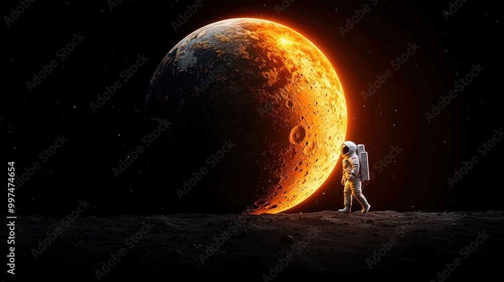 Aufkleber astronaut exploring red planet surface with earth in background