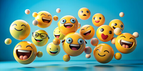 Playful and expressive emojis and speech bubbles in dynamic poses,  emojis, speech bubbles, playful, dynamic