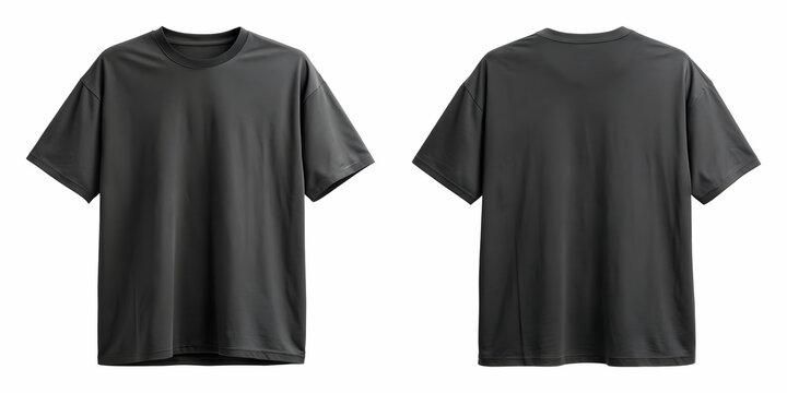 Blank black oversize t-shirt mockup front and back isolated on white background, fashion, apparel, clothing, mockup, template