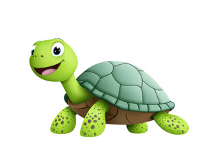 Fototapeta premium cheerful cartoon turtle with bright green shell and friendly smile, perfect for childrens illustrations or educational materials. 