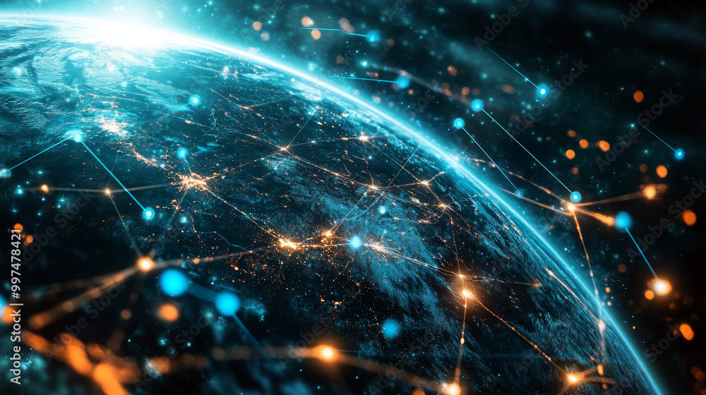 Poster the internet connects businesses worldwide. telecommunications and the internet of things (iot) crea