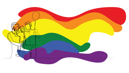 background of LGBT celebration.banner of happy LGBT life.single line of LGBT family with colorful flags