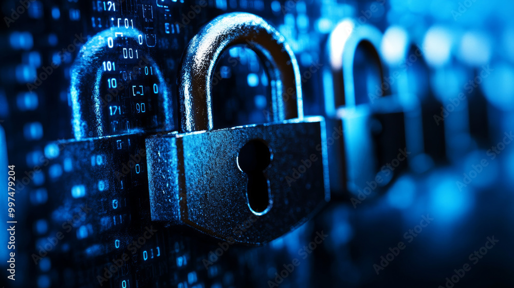 Poster protecting your online information from threats like viruses, malware, and hacking. this includes us